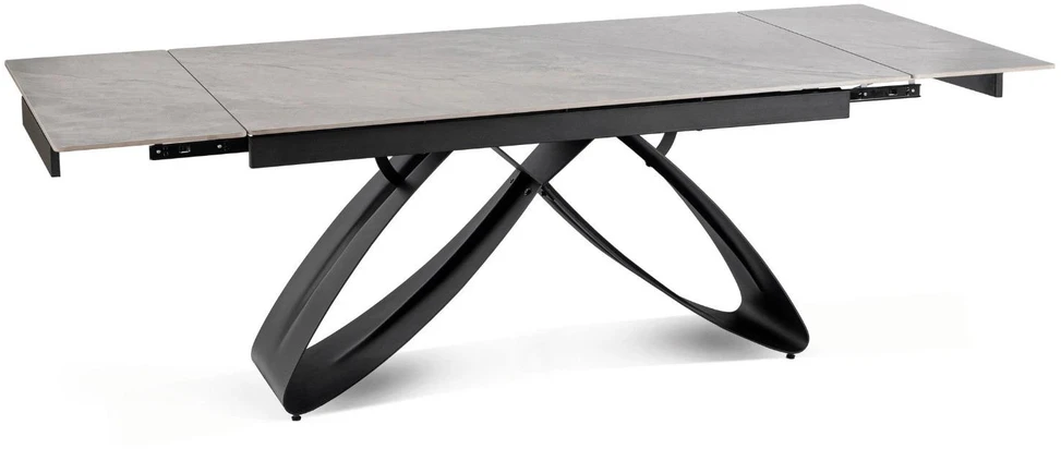 Mebel Elite Išskleidžiamasis stalas su keraminiu stalviršiu, 160–240 cm, pilko marmuro ir juodos spalvos