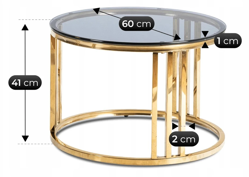 Mebel Elite Kavos staliukų komplektas, 2 vnt., Ø 60 ir 80 cm, pilkas ir auksinis