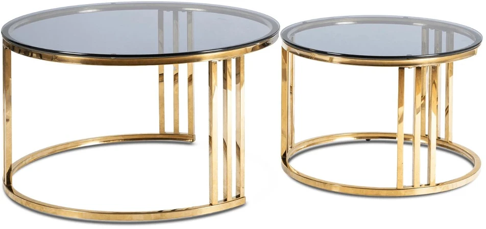 Mebel Elite Kavos staliukų komplektas, 2 vnt., Ø 60 ir 80 cm, pilkas ir auksinis
