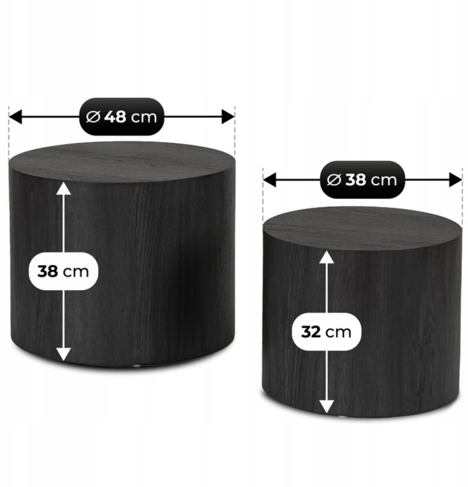 Mebel Elite Kavos staliukų komplektas LEILA, Ø 38 ir 48 cm, juodas