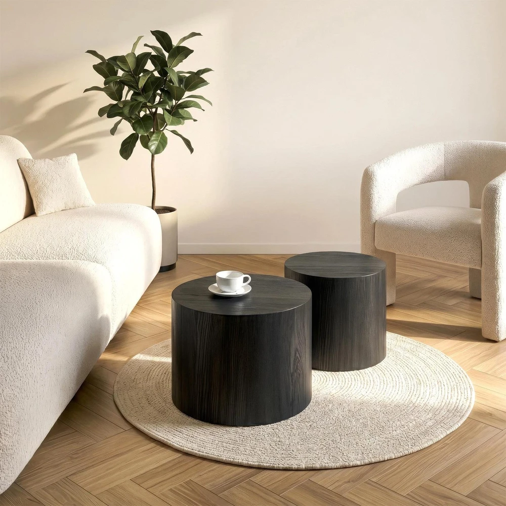 Mebel Elite Kavos staliukų komplektas LEILA, Ø 38 ir 48 cm, juodas