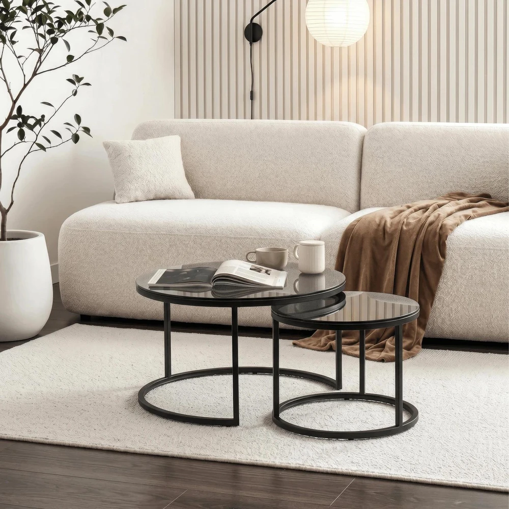 Mebel Elite Kavos staliukų rinkinys CARRERA MAX, 60 ir 70 cm, pilkas ir juodas
