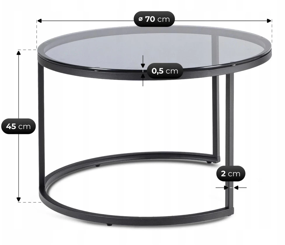 Mebel Elite Kavos staliukų rinkinys CARRERA MAX, 60 ir 70 cm, pilkas ir juodas