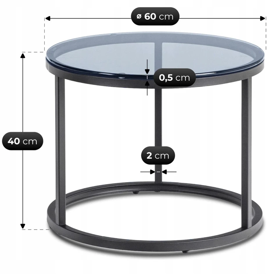 Mebel Elite Kavos staliukų rinkinys CARRERA MAX, 60 ir 70 cm, pilkas ir juodas