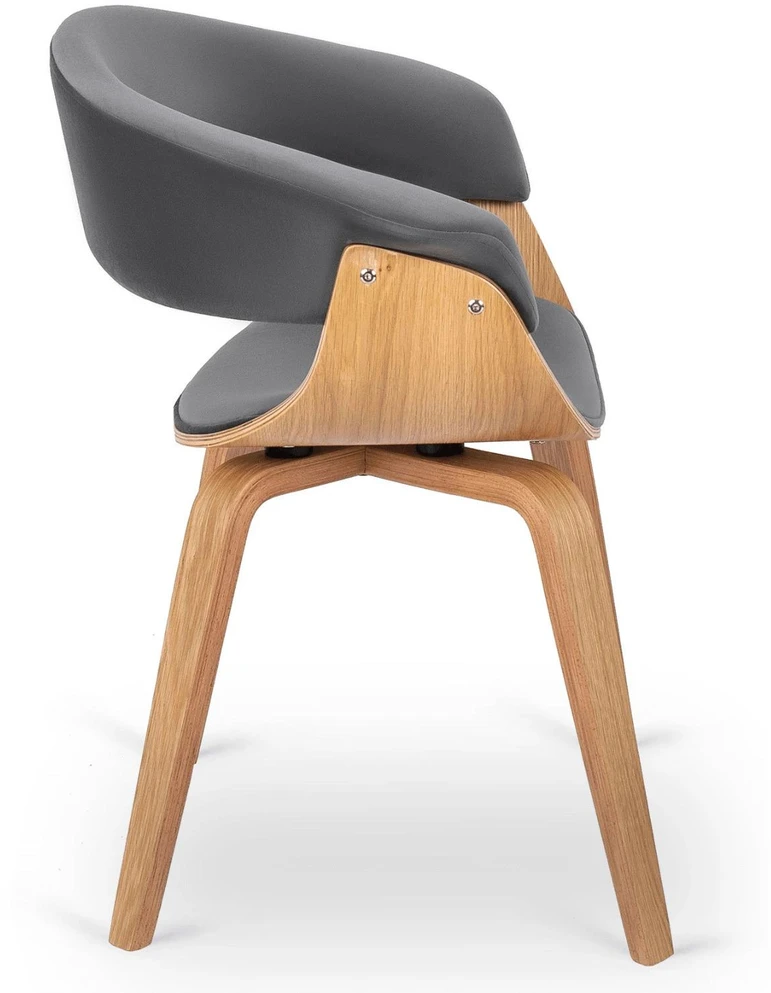 Fotelis Mebel Elite Kėdė GARY, pilka aksominė, su porankiais, aukso ąžuolo spalvos