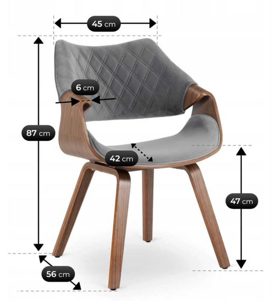 Fotelis Mebel Elite Kėdė LUISE su porankiais, 60,5 × 55 × 87 cm, pilka / riešuto spalvos