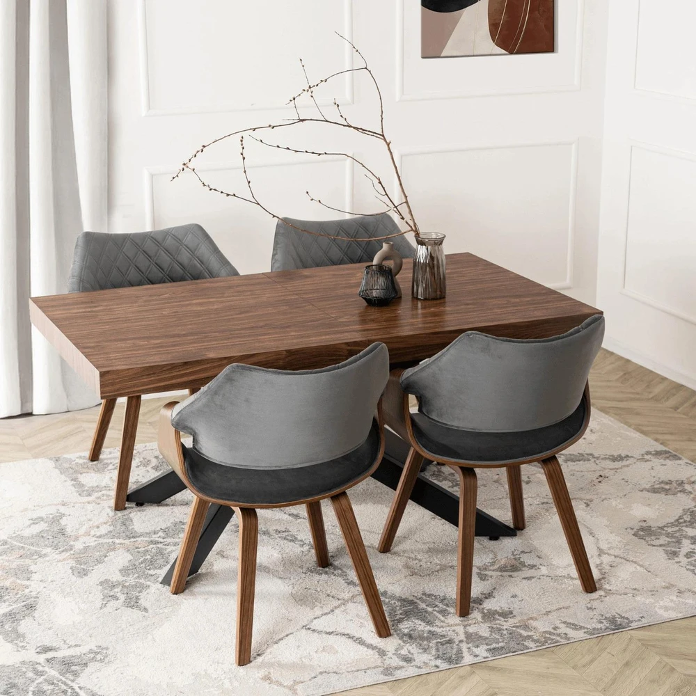 Fotelis Mebel Elite Kėdė LUISE su porankiais, 60,5 × 55 × 87 cm, pilka / riešuto spalvos
