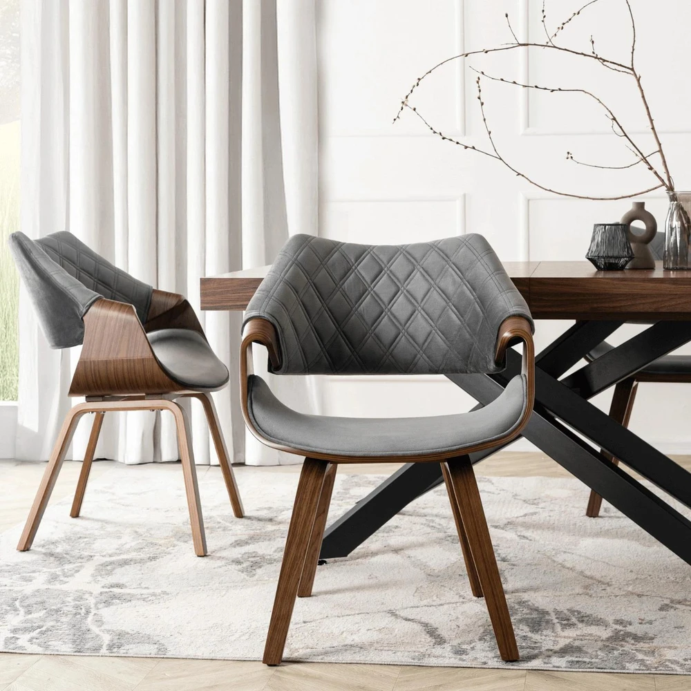 Fotelis Mebel Elite Kėdė LUISE su porankiais, 60,5 × 55 × 87 cm, pilka / riešuto spalvos