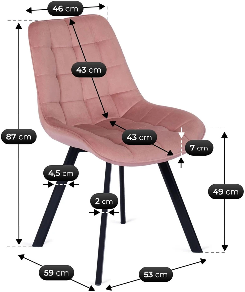 Fotelis Mebel Elite Kėdė RICK, veliūrinė, 53 × 59 × 87 cm, rožinė