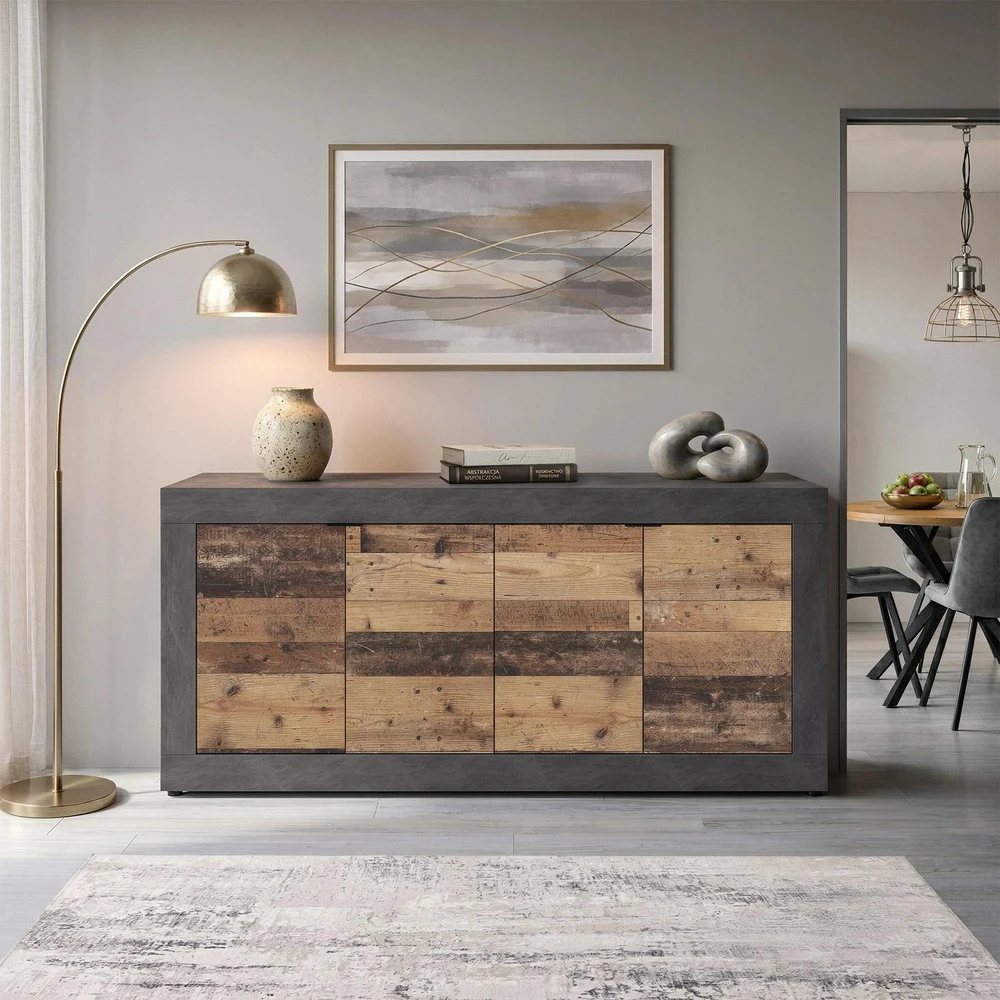 Mebel Elite Komoda, 180 cm, tamsaus ąžuolo ir juoda