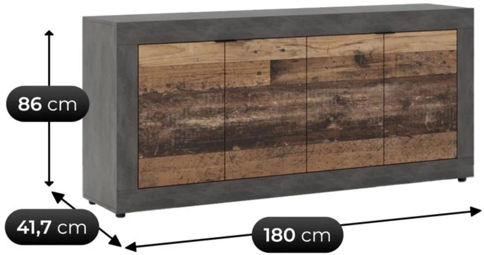 Mebel Elite Komoda, 180 cm, tamsaus ąžuolo ir juoda