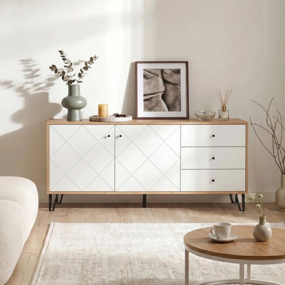 Mebel Elite Komoda, 183 cm, „Artisan“ ąžuolo ir balta