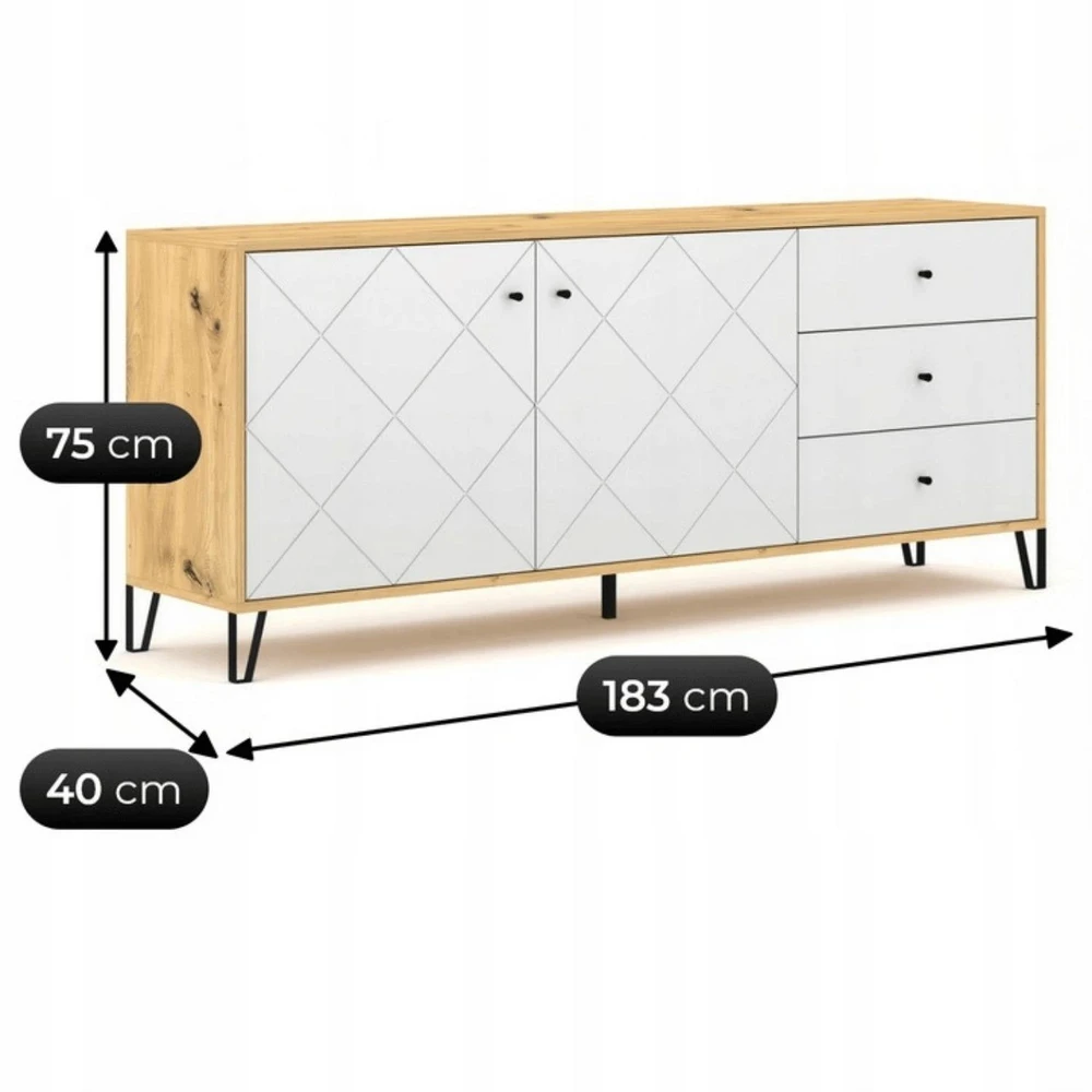 Mebel Elite Komoda, 183 cm, „Artisan“ ąžuolo ir balta