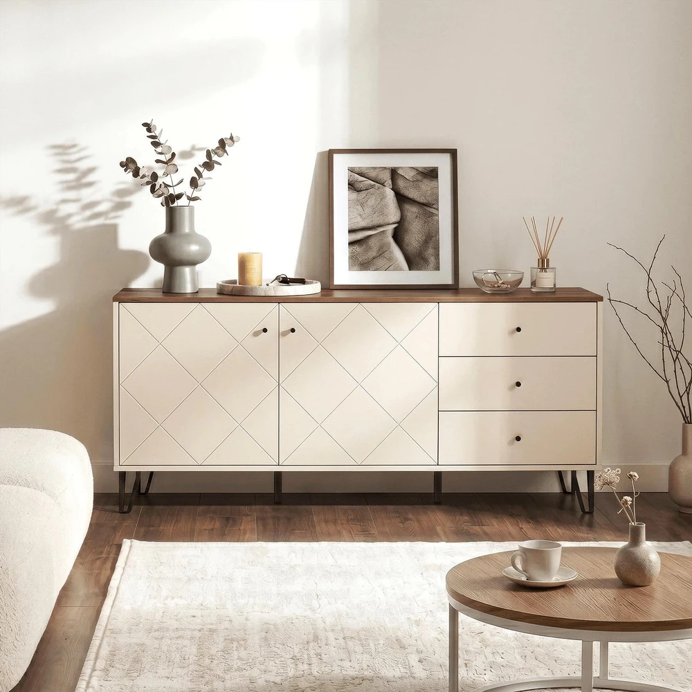 Mebel Elite Komoda, 183 cm, kašmyro ir „Castello“ ąžuolo spalvos