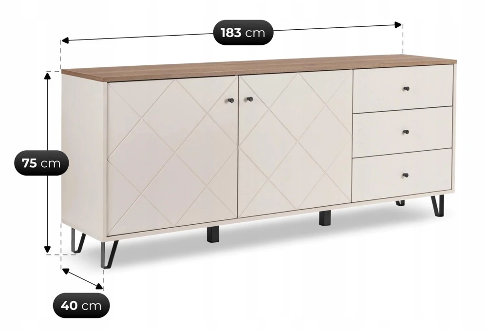 Mebel Elite Komoda, 183 cm, kašmyro ir „Castello“ ąžuolo spalvos