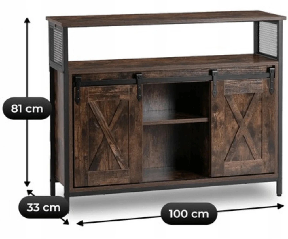 Mebel Elite Komoda ARLO su 3 lentynomis, 100 × 30 × 81 cm, rustikinio ąžuolo / juoda