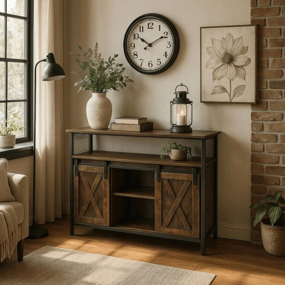 Mebel Elite Komoda ARLO su 3 lentynomis, 100 × 30 × 81 cm, rustikinio ąžuolo / juoda