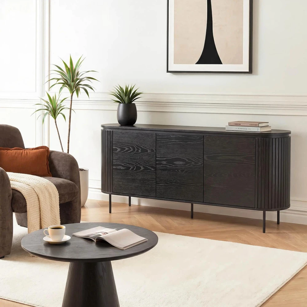 Mebel Elite Komoda BECK, 3 durelių, 160 cm, juoda