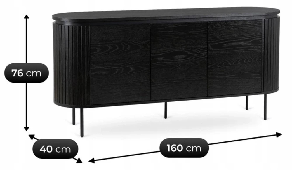 Mebel Elite Komoda BECK, 3 durelių, 160 cm, juoda