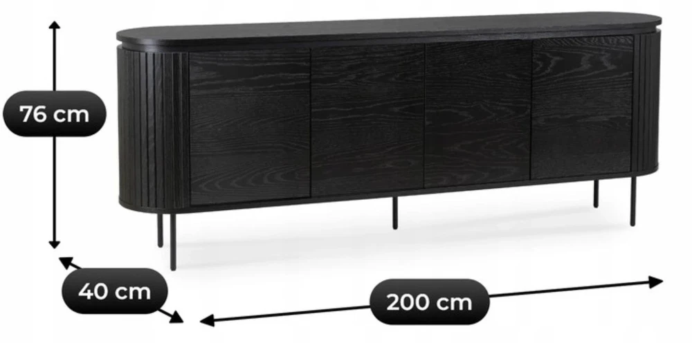 Mebel Elite Komoda BECK, 4 durų, 200 cm, juoda