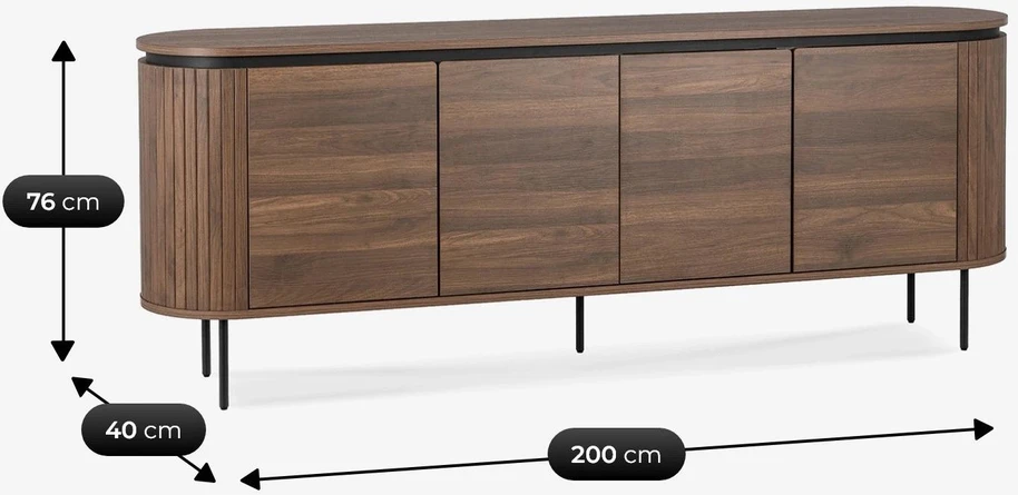 Mebel Elite Komoda BECK, ketverių durų, 200 cm, riešuto spalvos