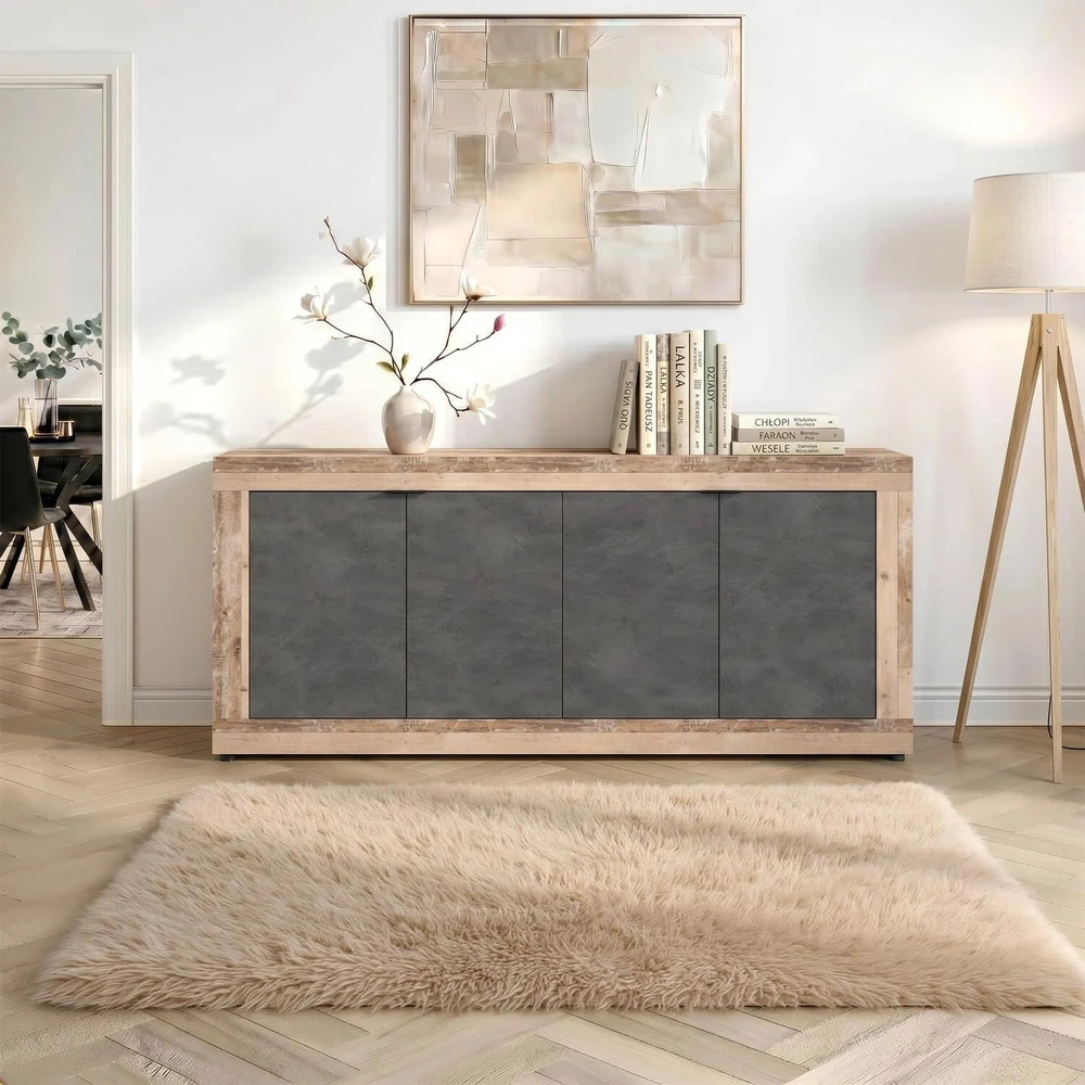 Mebel Elite Komoda BLAGO, 180 cm, juodos ir neapdoroto ąžuolo spalvų