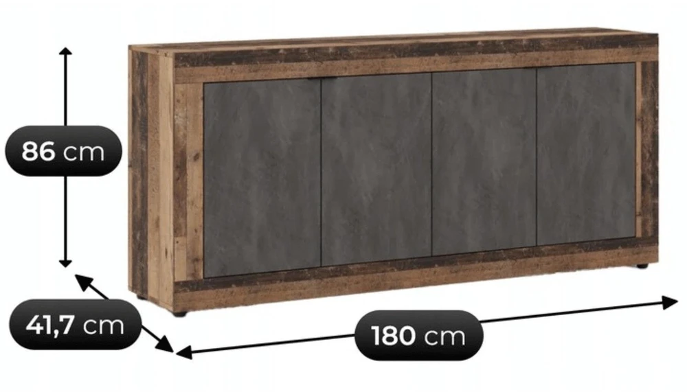 Mebel Elite Komoda BLAGO, 180 cm, tamsaus ąžuolo ir grafito spalvos