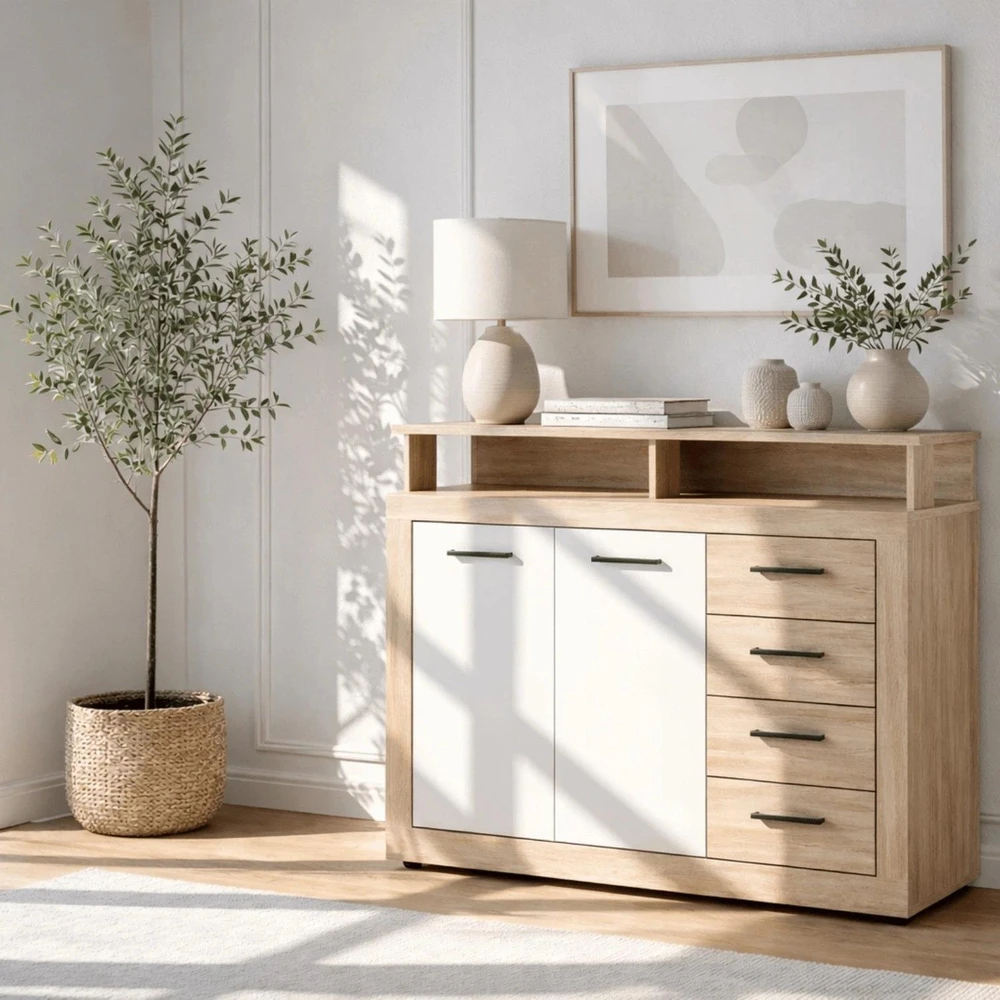 Mebel Elite Komoda BLAGO MIDI A, 119,5 cm, sonomos ąžuolo ir balta