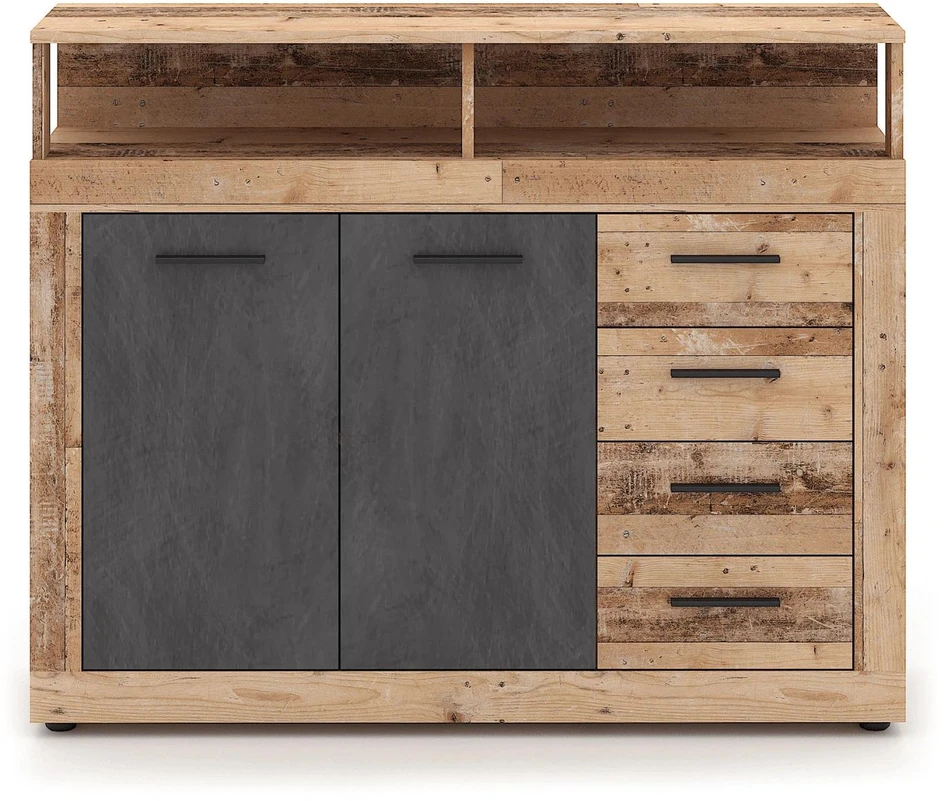 Mebel Elite Komoda BLAGO MIDI A, 119,6 cm, neapdoroto ąžuolo ir juodos spalvos