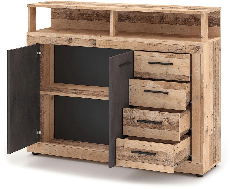 Mebel Elite Komoda BLAGO MIDI A, 119,6 cm, neapdoroto ąžuolo ir juodos spalvos