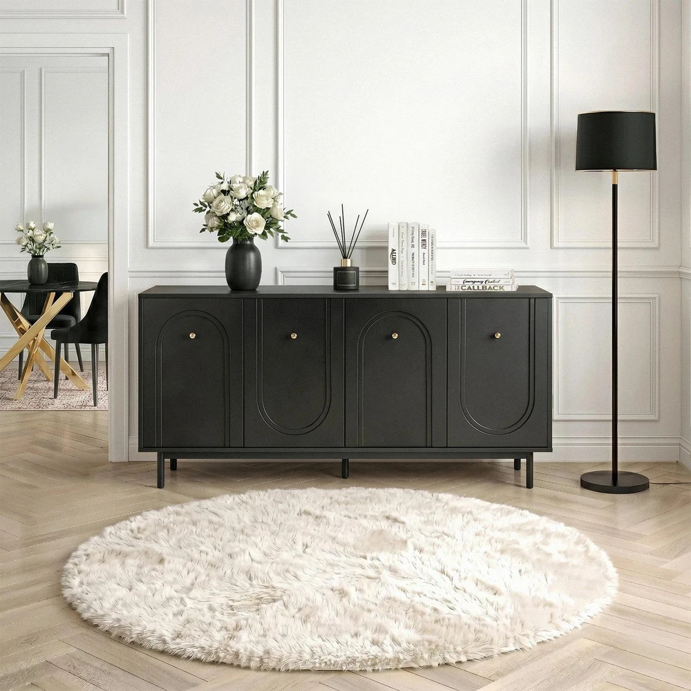 Mebel Elite Komoda MARLEN, 155 × 39 × 83 cm, žalia ir juoda