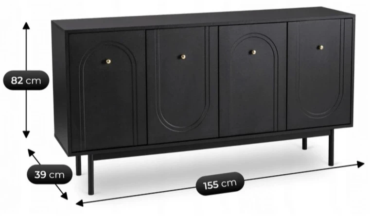 Mebel Elite Komoda MARLEN, 155 × 39 × 83 cm, žalia ir juoda