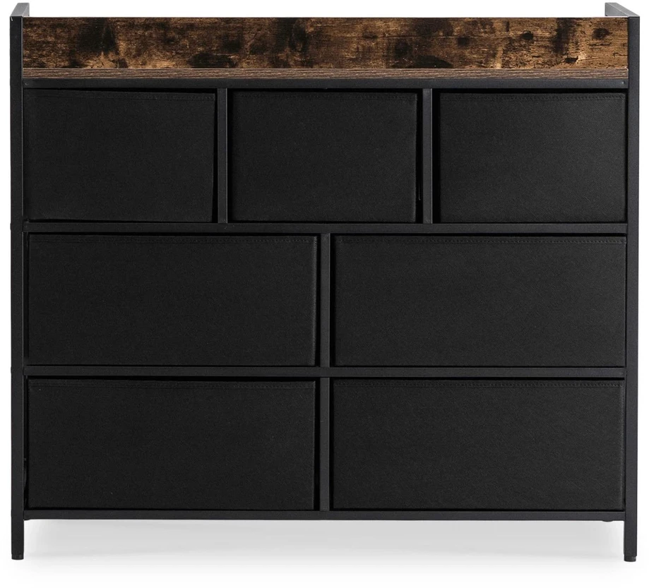 Mebel Elite Komoda su 7 stalčiais HUDSON, 98 cm, rustikinio ąžuolo ir juoda