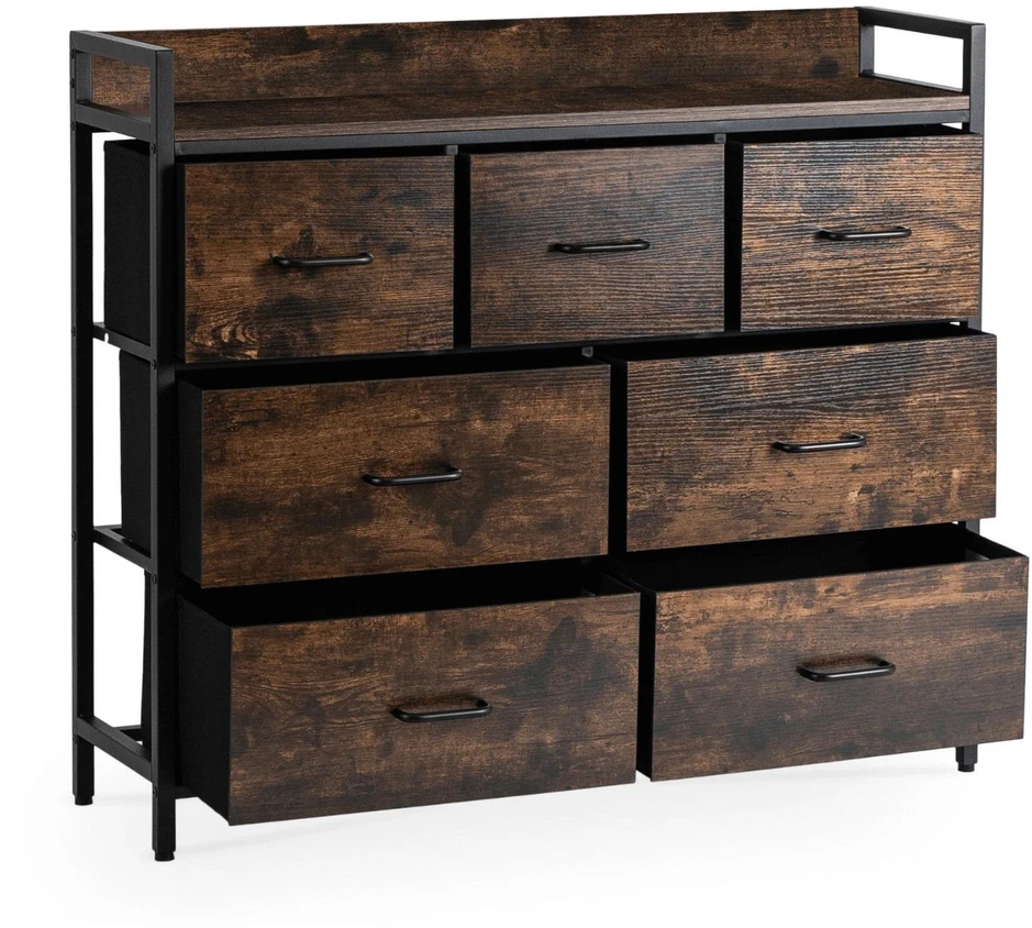 Mebel Elite Komoda su 7 stalčiais HUDSON, 98 cm, rustikinio ąžuolo ir juoda