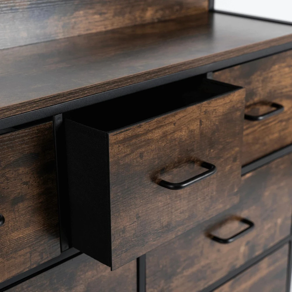Mebel Elite Komoda su 7 stalčiais HUDSON, 98 cm, rustikinio ąžuolo ir juoda