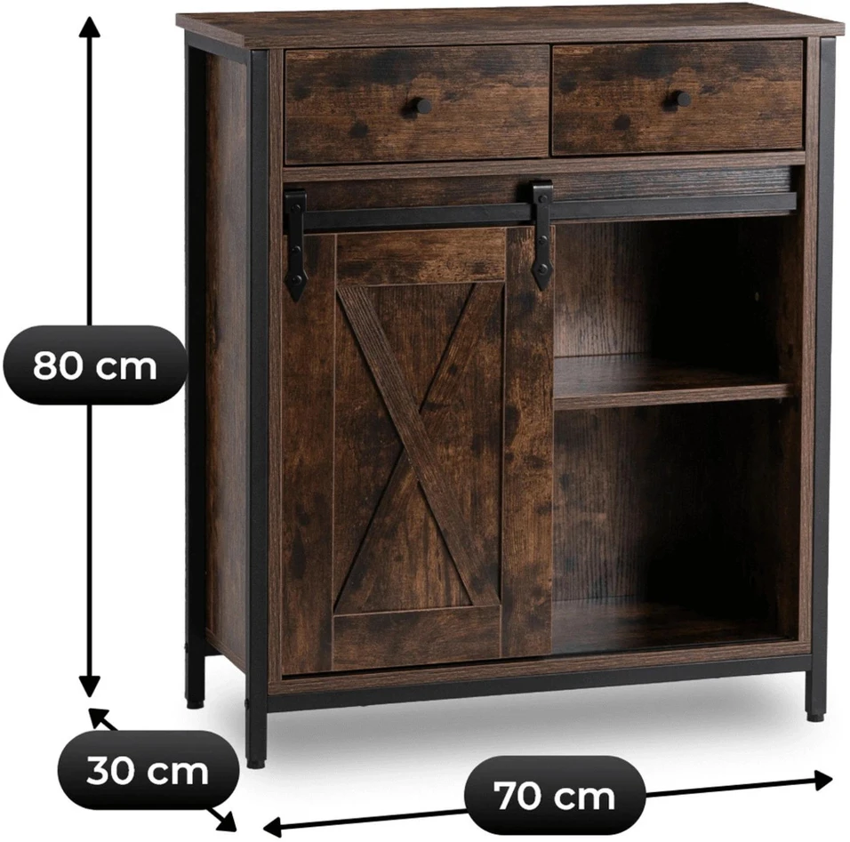 Mebel Elite Komoda su stalčiais COLE, 70 cm, rustikinio ąžuolo ir juoda