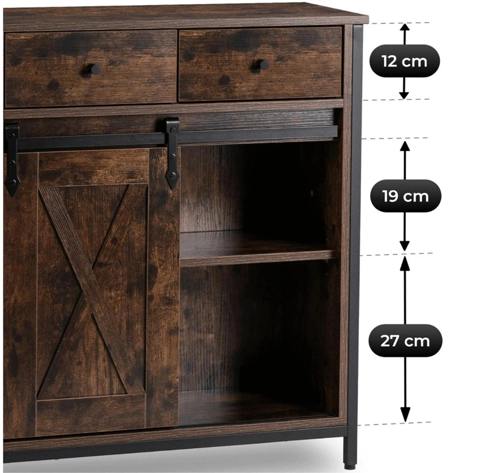 Mebel Elite Komoda su stalčiais COLE, 70 cm, rustikinio ąžuolo ir juoda