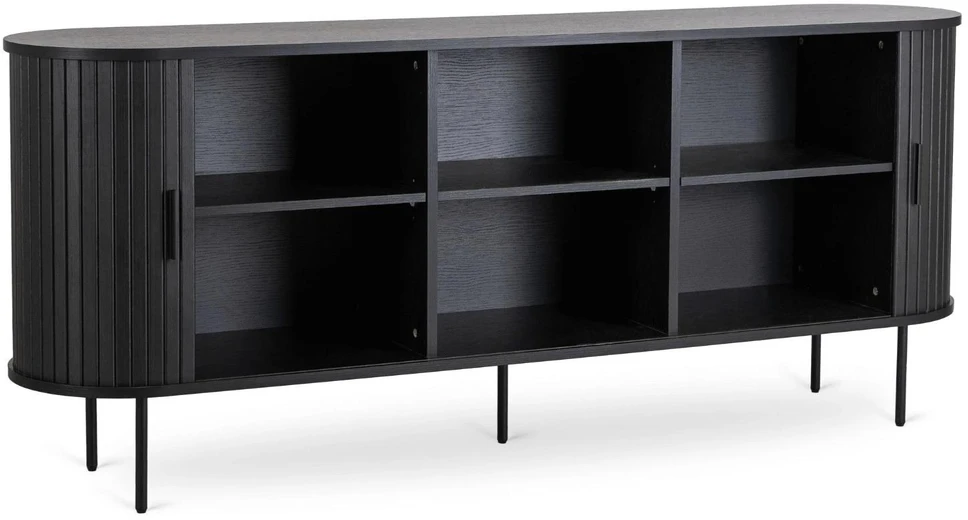 Mebel Elite Komoda TRISH, 2 stumdomos durelės, 180 cm, ąžuolo ir juodos spalvos