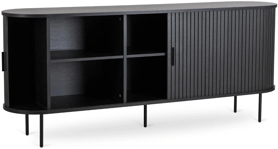 Mebel Elite Komoda TRISH, 2 stumdomos durelės, 180 cm, ąžuolo ir juodos spalvos