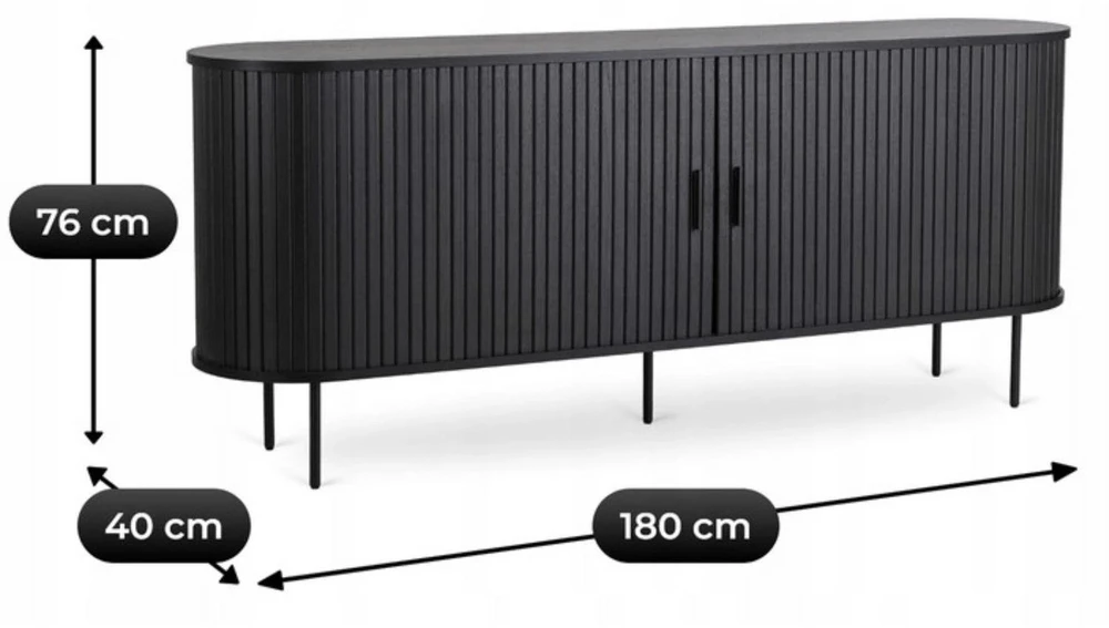 Mebel Elite Komoda TRISH, 2 stumdomos durelės, 180 cm, ąžuolo ir juodos spalvos