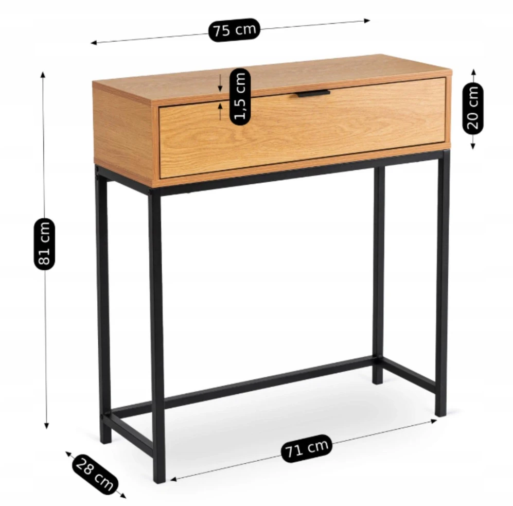 Mebel Elite Kosmetinis staliukas PETRA, 75 × 28 × 81 cm, ąžuolo ir juodos spalvos