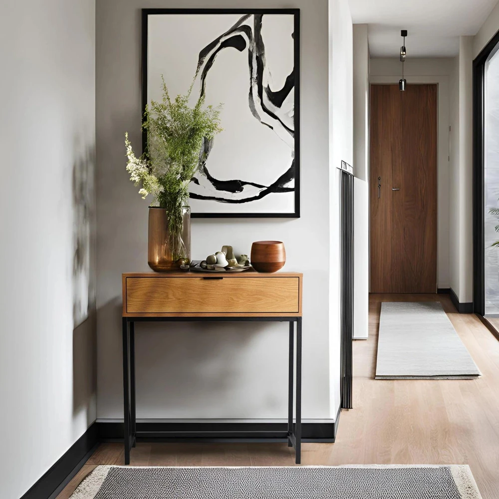 Mebel Elite Kosmetinis staliukas PETRA, 75 × 28 × 81 cm, ąžuolo ir juodos spalvos