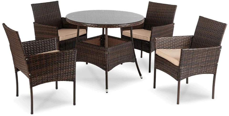 Mebel Elite Lauko baldų komplektas AZUL, apvalus stalas, rudas ir smėlio spalvos