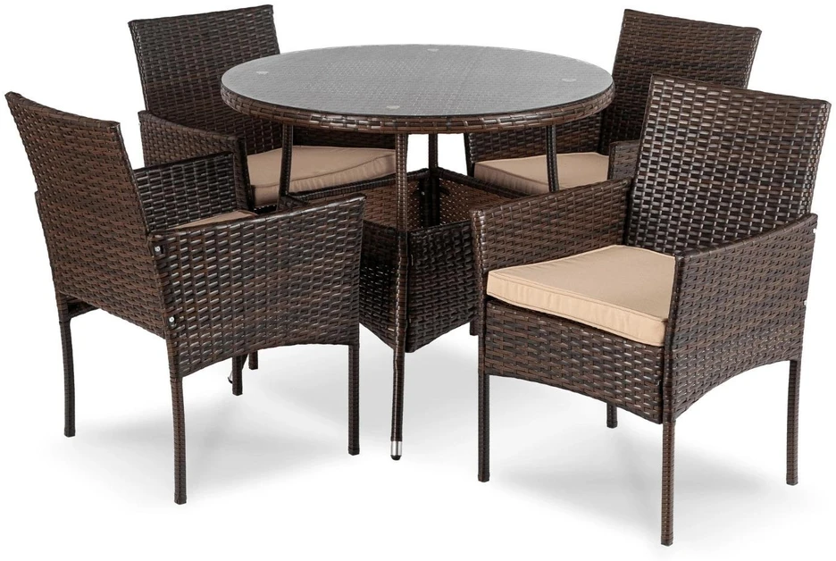 Mebel Elite Lauko baldų komplektas AZUL, apvalus stalas, rudas ir smėlio spalvos