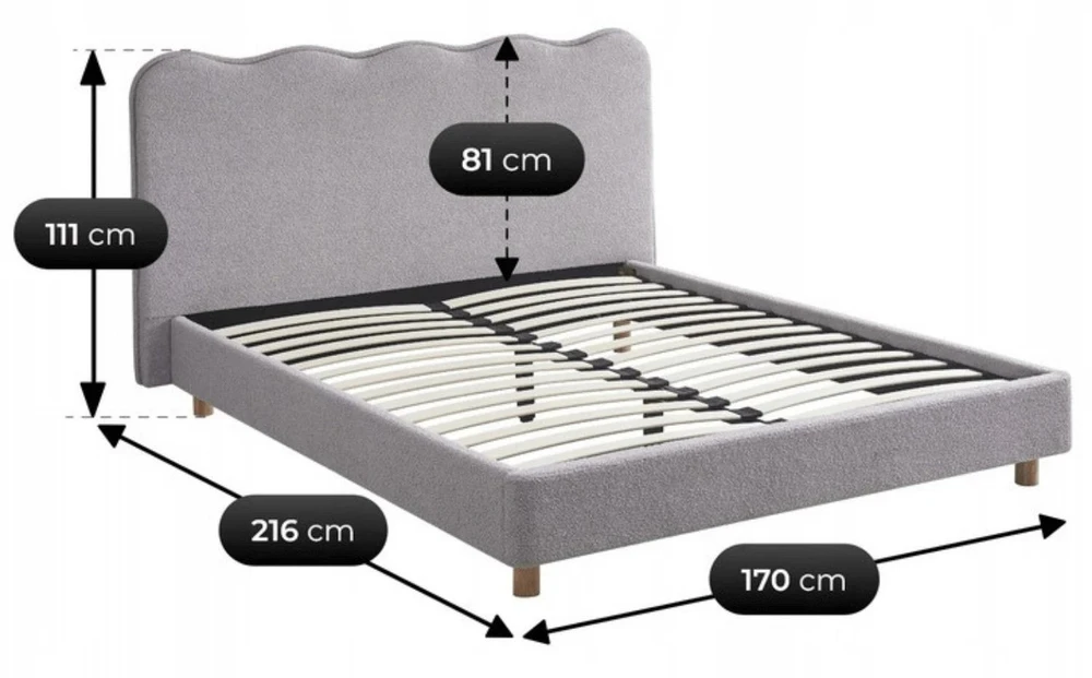 Mebel Elite Lova IZMIR, 160 × 200 cm, pilka, boucle