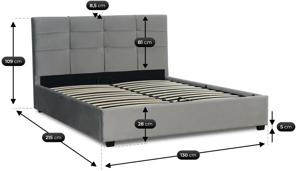 Mebel Elite Lova su patalynės dėže, 120 × 200 cm, tamsiai pilka