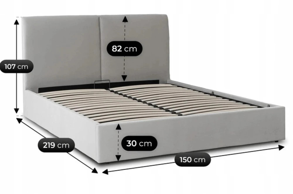 Mebel Elite Lova su patalynės dėže, 140 × 200 cm, pilka