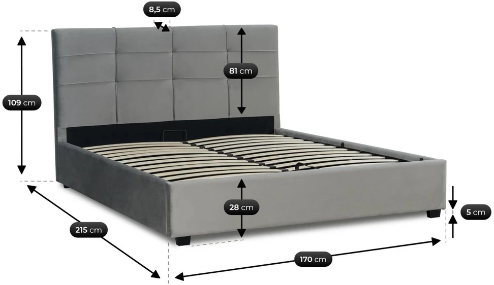 Mebel Elite Lova TINGA su patalynės dėže, 160 × 200 cm, tamsiai pilka