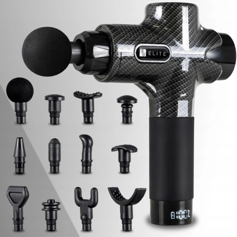 Mebel Elite Masažinis pistoletas ME-MG06, 12 keičiamų antgalių, juodas