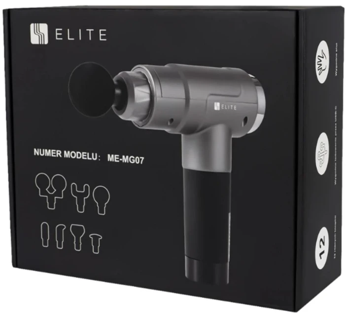Mebel Elite Masažinis pistoletas ME-MG07, 12 intensyvumo lygių, 7 antgaliai